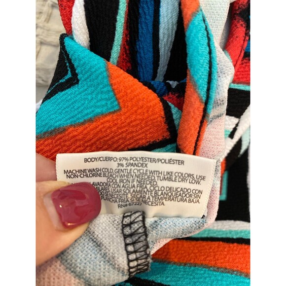 Bobbie Brooks Chevron Dress Size 1X Turquoise Orange Stretchy Flare Hemline - Picture 8 of 12